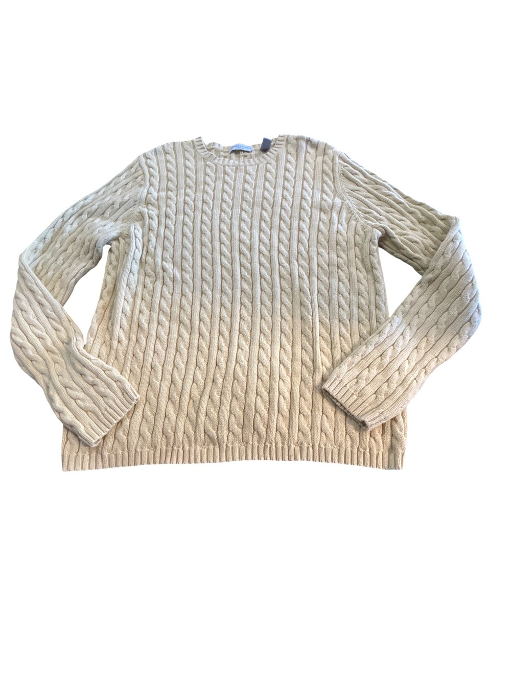 Vintage Valerie Stevens Cable Knit Sweater XL Yellow Cotton Made in UK Preppy